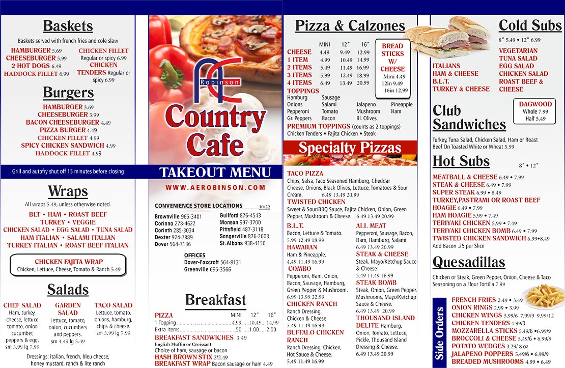 Country Cafe Menu, Click Here To View